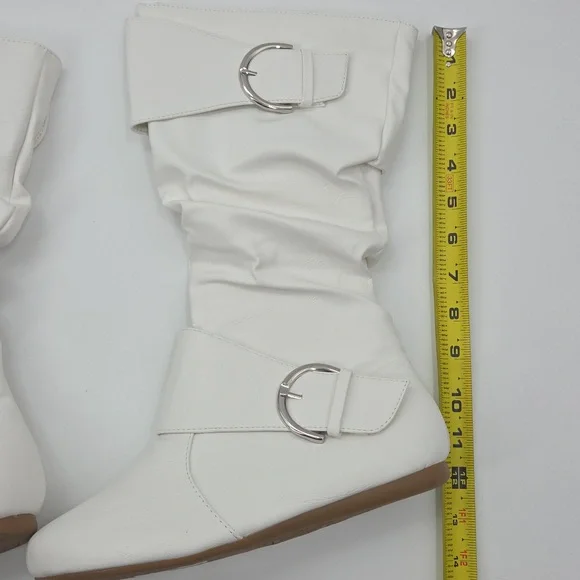 Elegant White Buckle Slouchy Boots - Picture 14 of 16